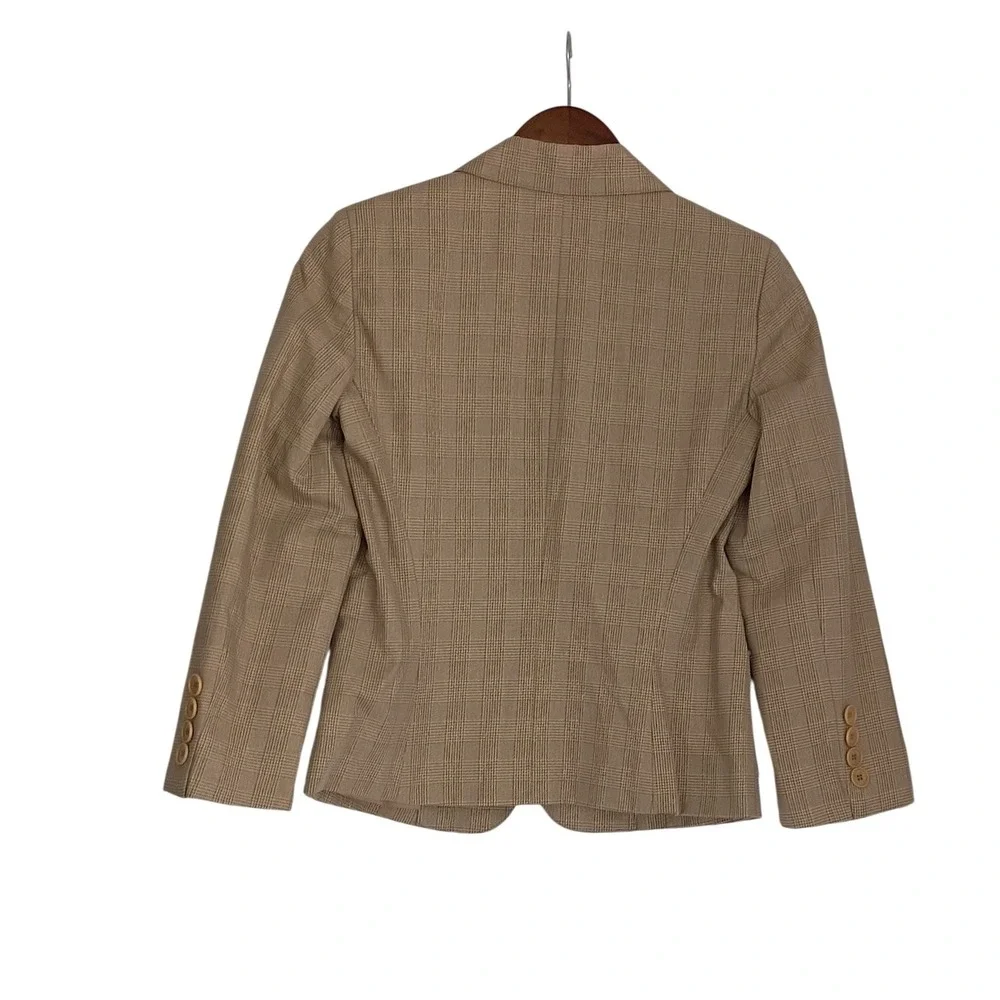DKNY‎ Glen Plaid Tailored Blazer Tan Cotton NWOT Size 2 Classic Minimalist